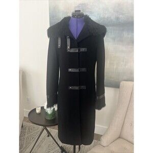 Vintage Mackage Black Wool Faux Fur Jacket Coat Leather Women's Size Medium